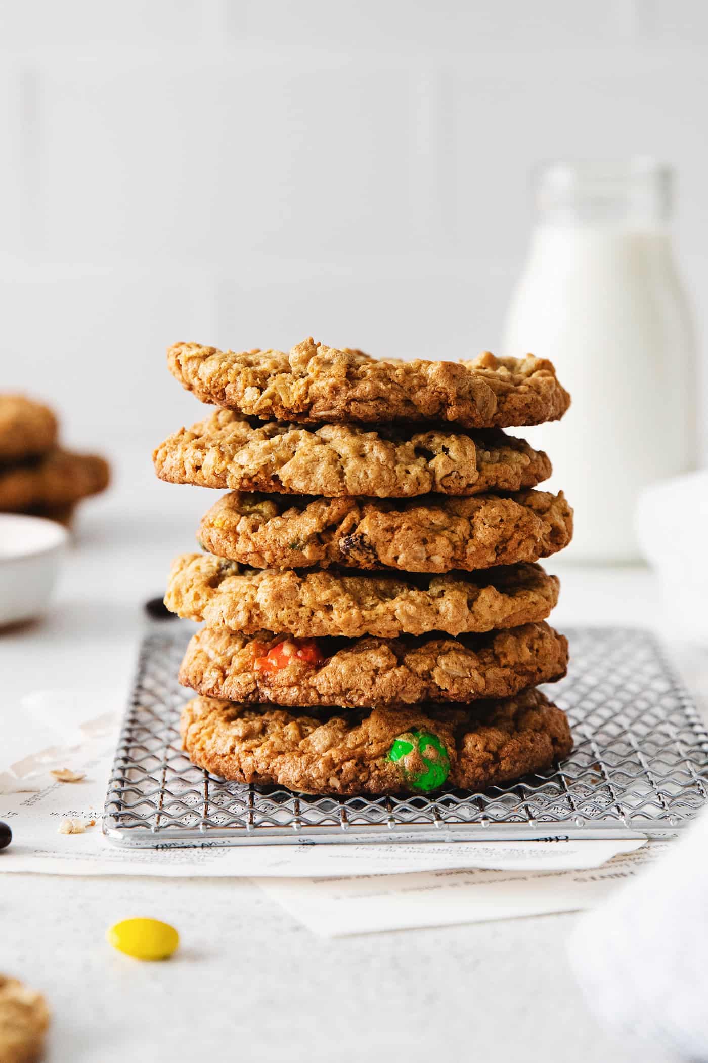 A stack of monster cookies