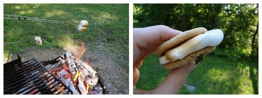 making s'mores on a campfire