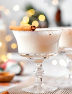 Vanilla steamer in glass with cinnamon stick for garnish