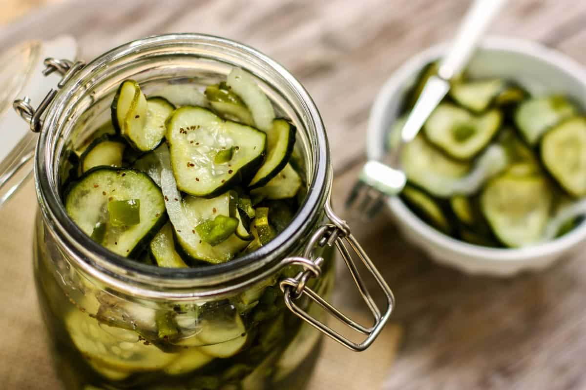 Refrigerator Sweet Pickles in a bowl