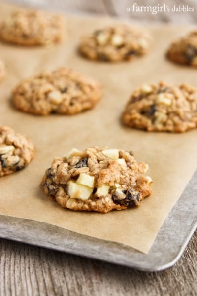 a baking sheet of Oatmeal Cookies with fruit