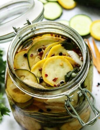Recipe card photo for pickled squash.