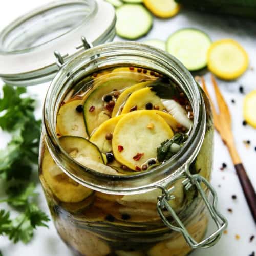 Recipe card photo for pickled squash.