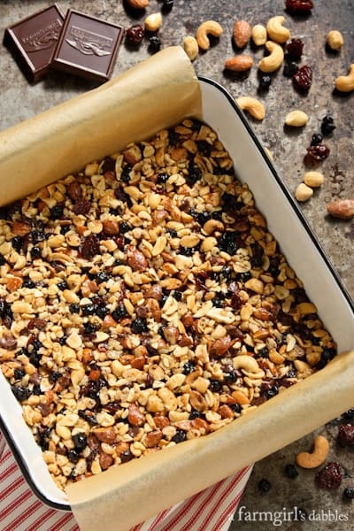 Nuts and Fruits Energy Bars in a square pan
