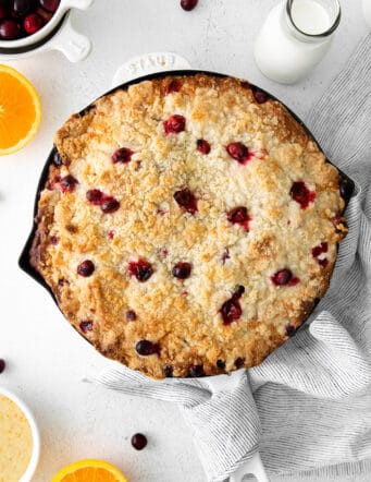 overhead view of cranberry skillet cake