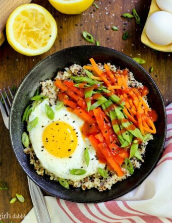 Lemon Quinoa and Egg Bowls with Veggies and Sriracha