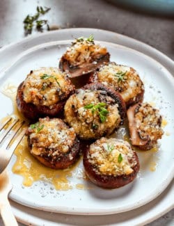 Plate of cheesy stuffed mushrooms