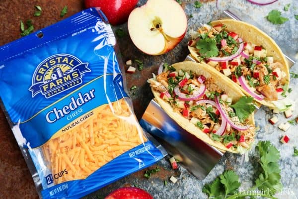 crystal farms cheddar cheese bag with chicken and apple tacos