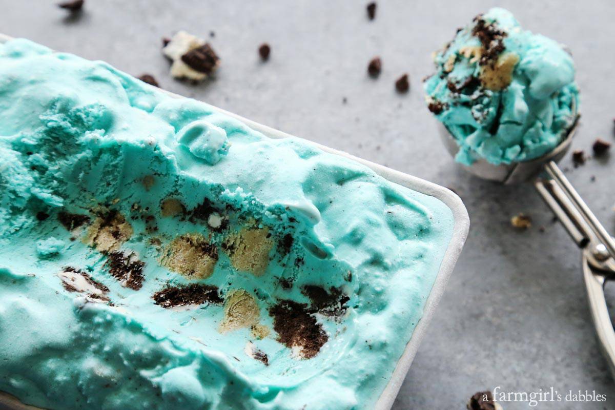 a scoop of Cookie Monster Ice Cream