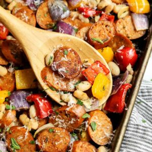 Sheet Pan Italian Chicken Sausage with White Beans and Peppers