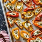 Grilled Mini Sweet Peppers with Goat Cheese on a baking tray