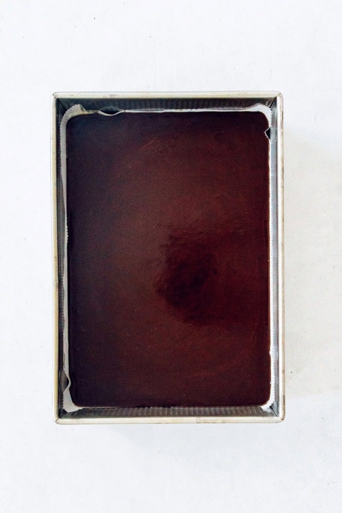 Caramel mixture in the greased baking pan. 