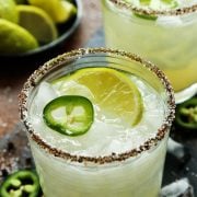 two glasses of Jalapeno Mezcal Margaritas