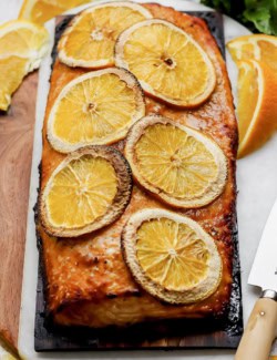 Grilled chipotle-orange salmon on cedar plank