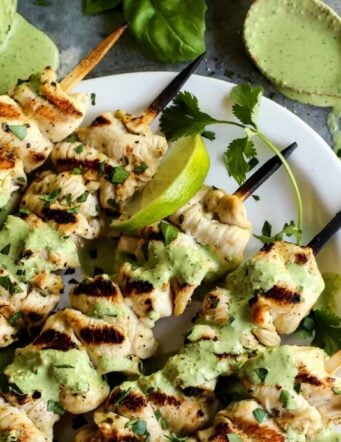 Chicken Skewers with a yogurt sauce made with green curry
