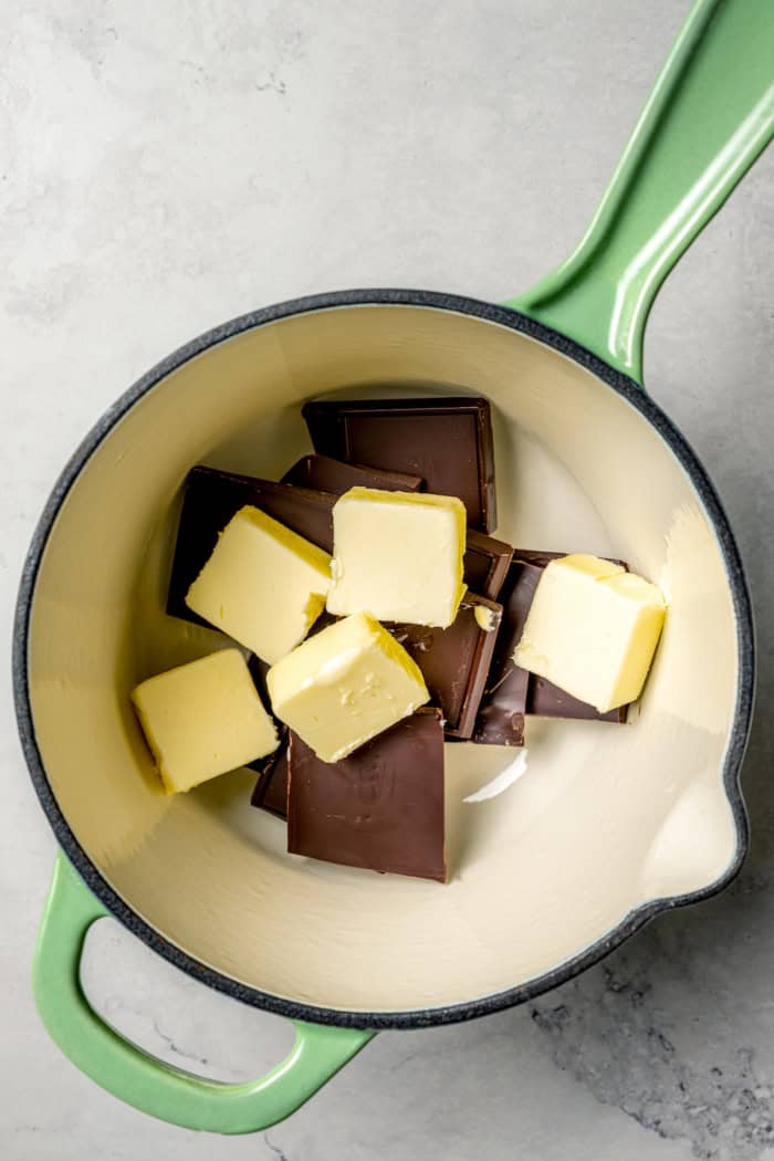 Chocolate and butter in pan