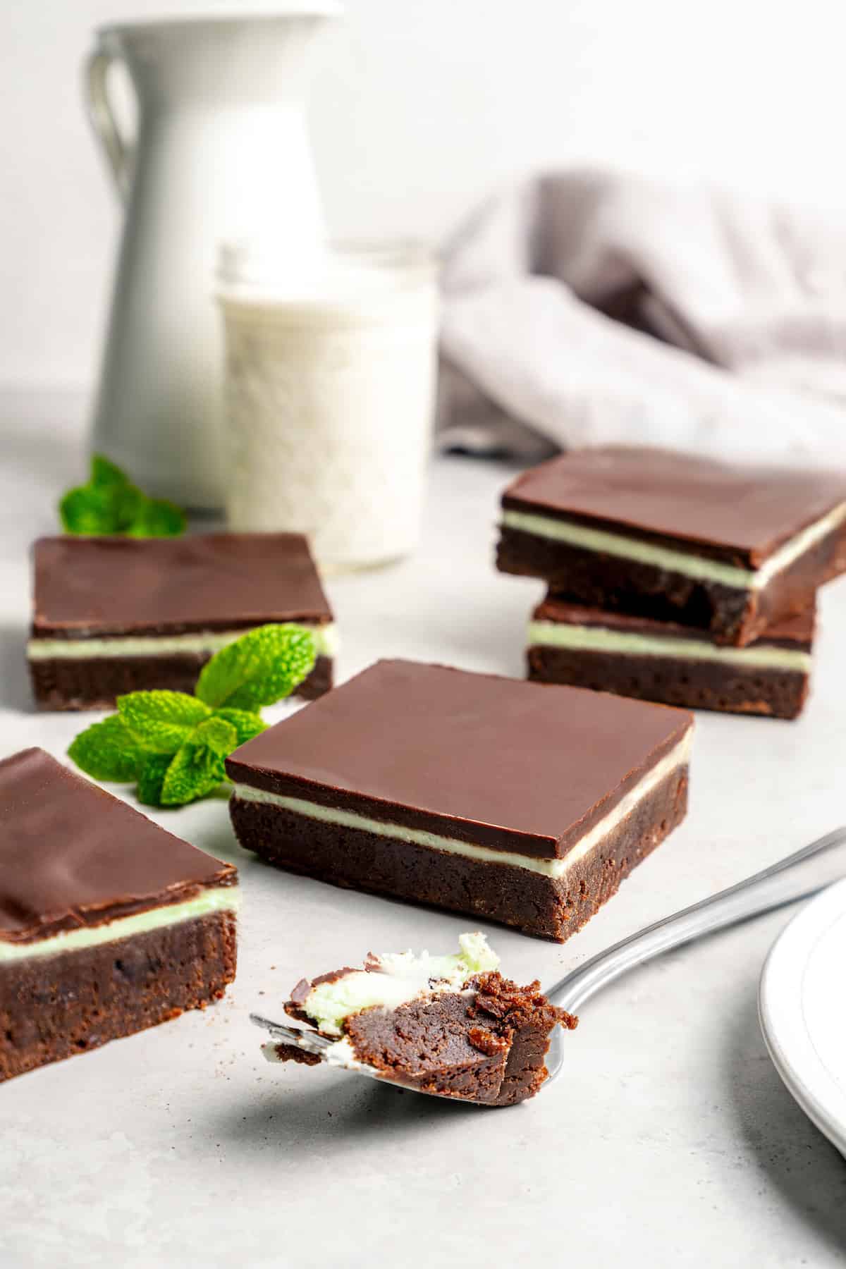 Chocolate mint brownies on countertop