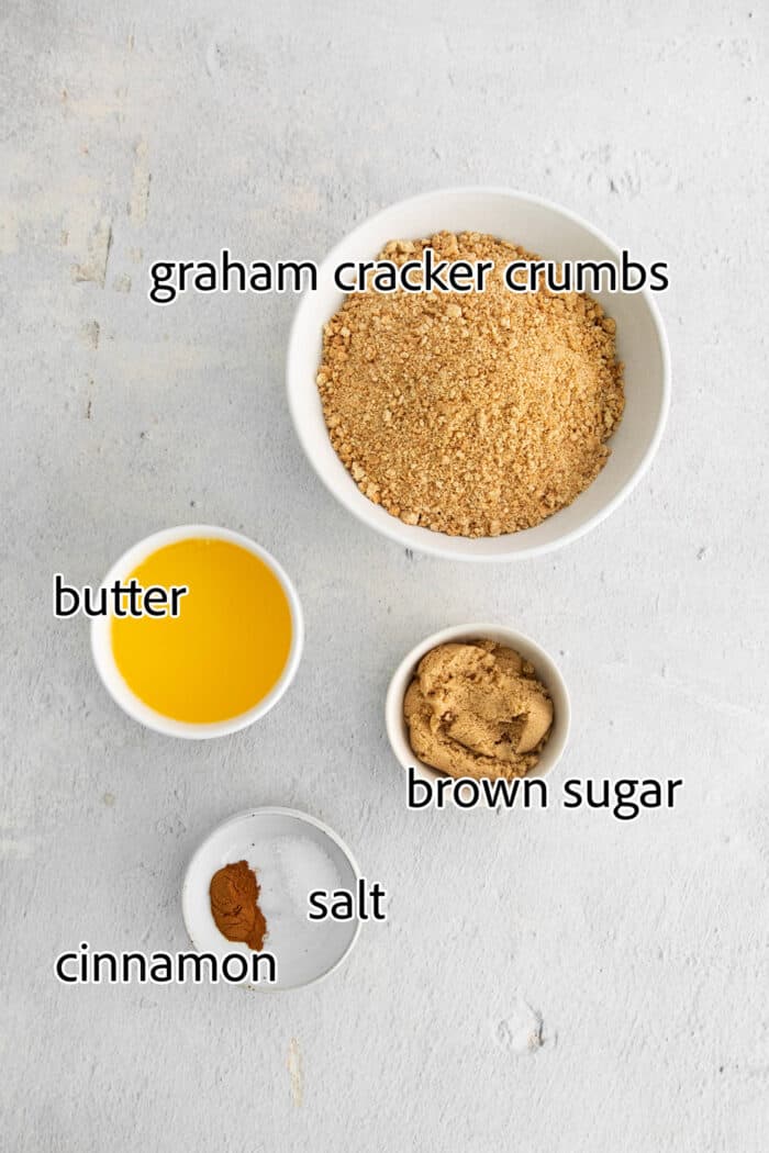 Labeled ingredients for the spiced graham cracker crumbs.