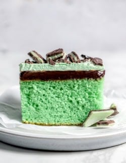 Slice of grasshopper cake on plate