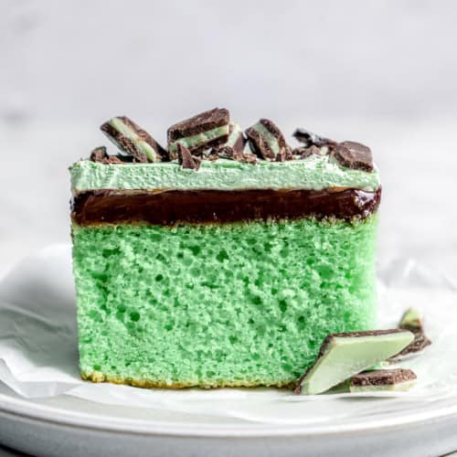 Slice of grasshopper cake on plate