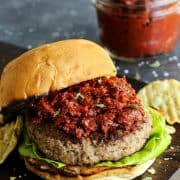 Goat cheese stuffed turkey burger