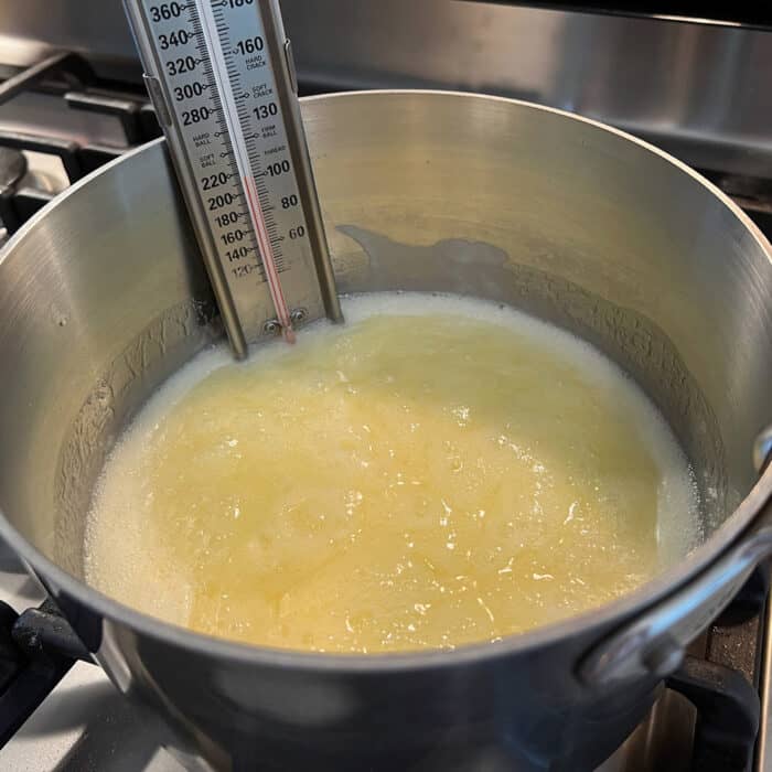 Butter and sugar boiling in a saucepan