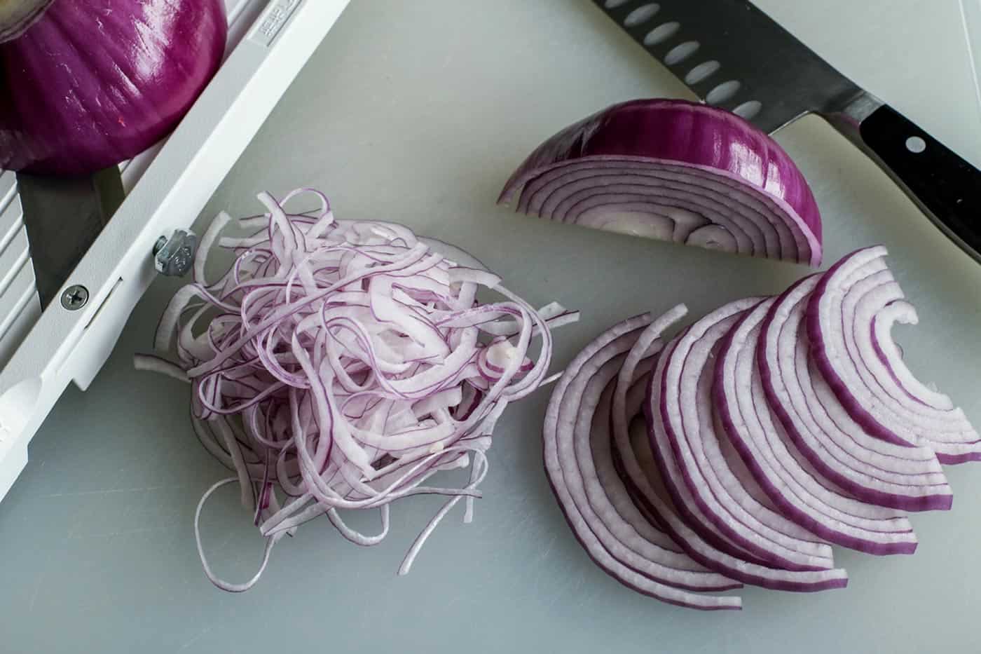 This quick pickled red onions recipe is so good! This is the easiest and most flavorful way to make pickled red onions in the fridge. thinly sliced red onions