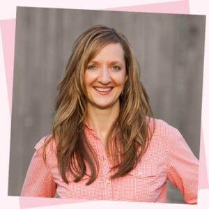 Brenda Score wearing a pink checked shirt