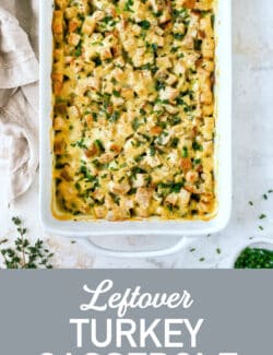 Pinterest photo for leftover turkey casserole with recipe name.