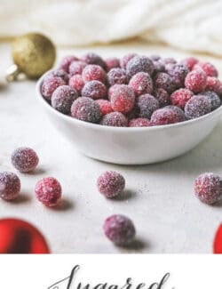 Pinterest title image for Sugared Cranberries.