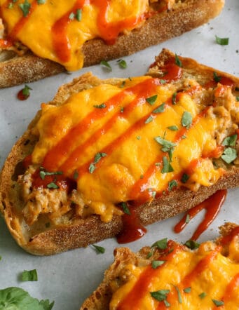 tuna melts drizzled with sriracha