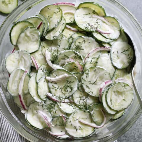creamy cucumber and onion salad with fresh dill