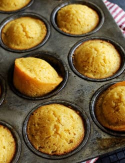 a pan of cornbread muffins