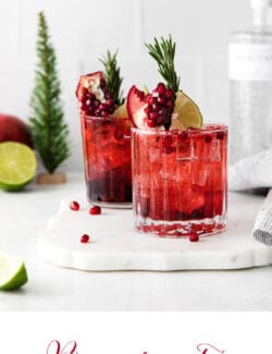 Two pomegranate gin and tonics