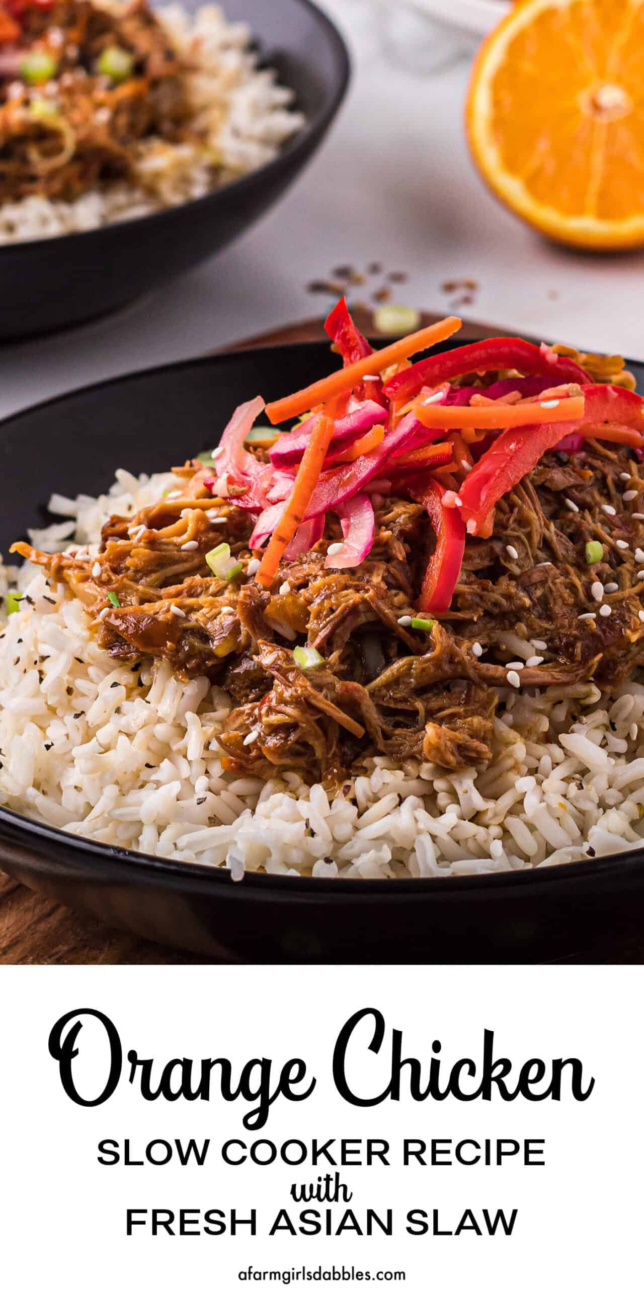 Pinterest image for slow cooker orange chicken