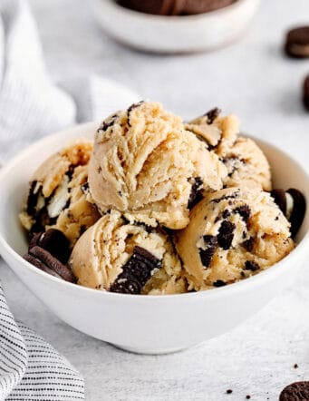 A bowl with scoops of edible Oreo cookie dough