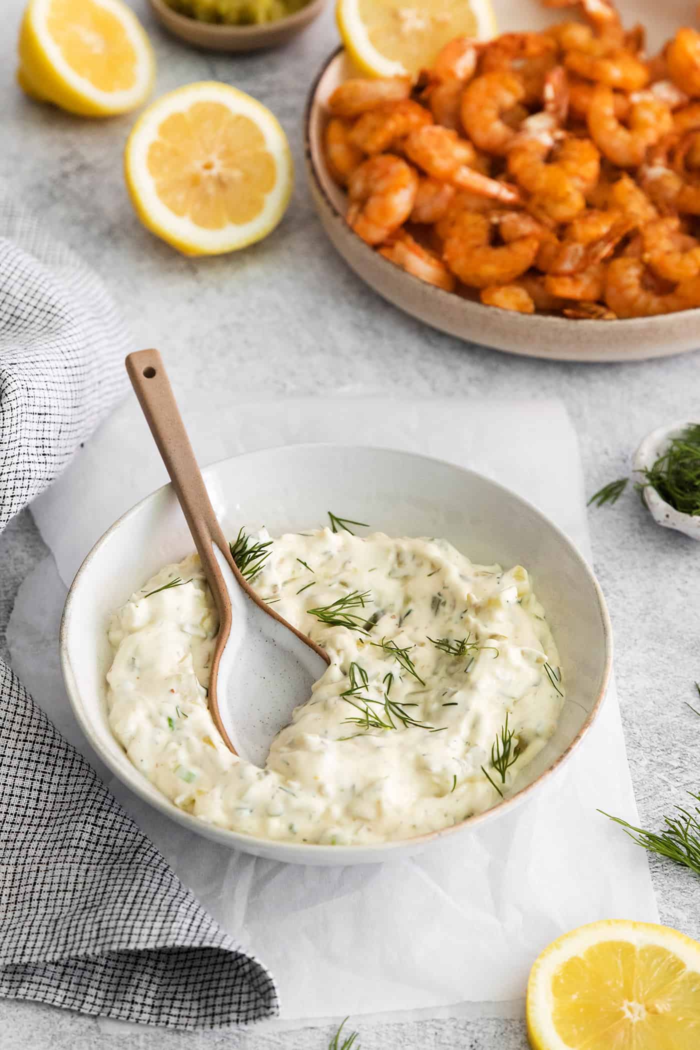 This Homemade Tartar Sauce is the perfect pairing for all your favorite seafood. Delightfully creamy with fresh dill and pickles.