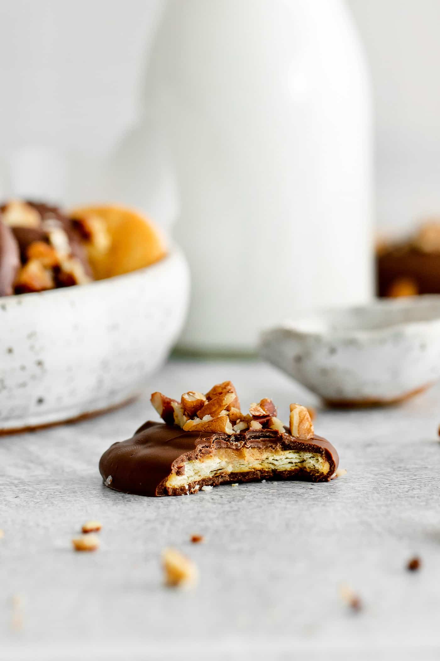 Made with 6 ingredients, Ritz Turtles are a fun, easy treat. These Ritz cracker caramel cookies are sweet, salty, crunchy & chewy all in one. A ritz turtle with a bite missing