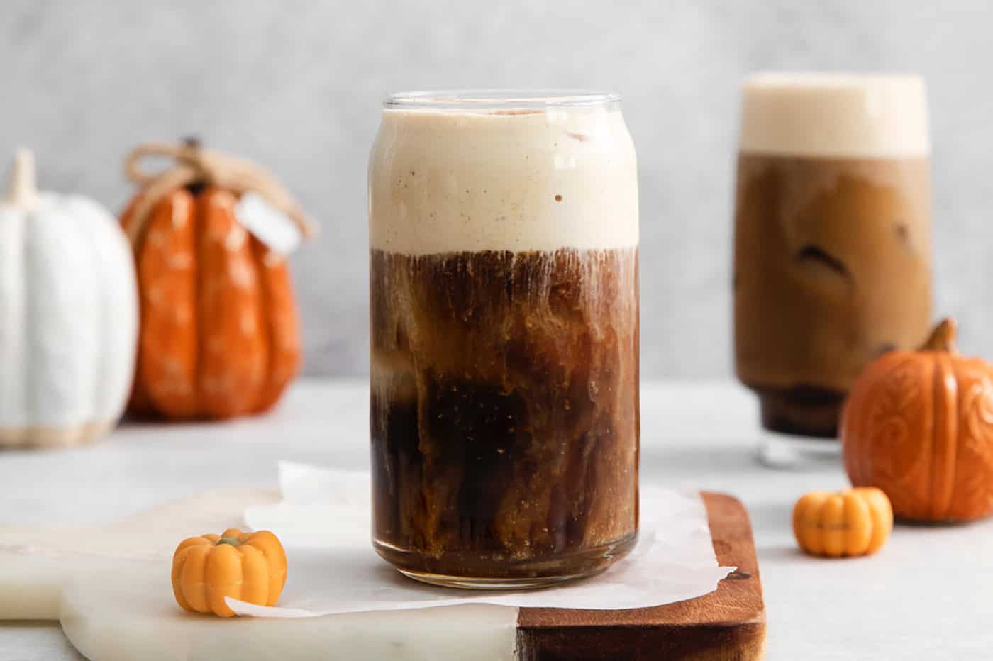 2 glasses of pumpkin cream cold brew