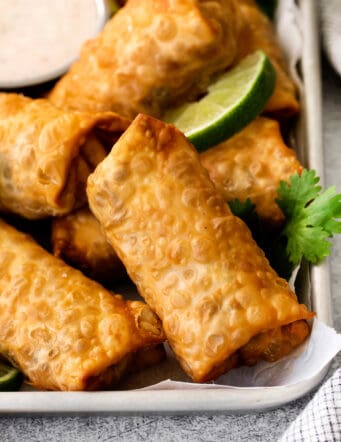 close-up photo of fried southwestern egg rolls