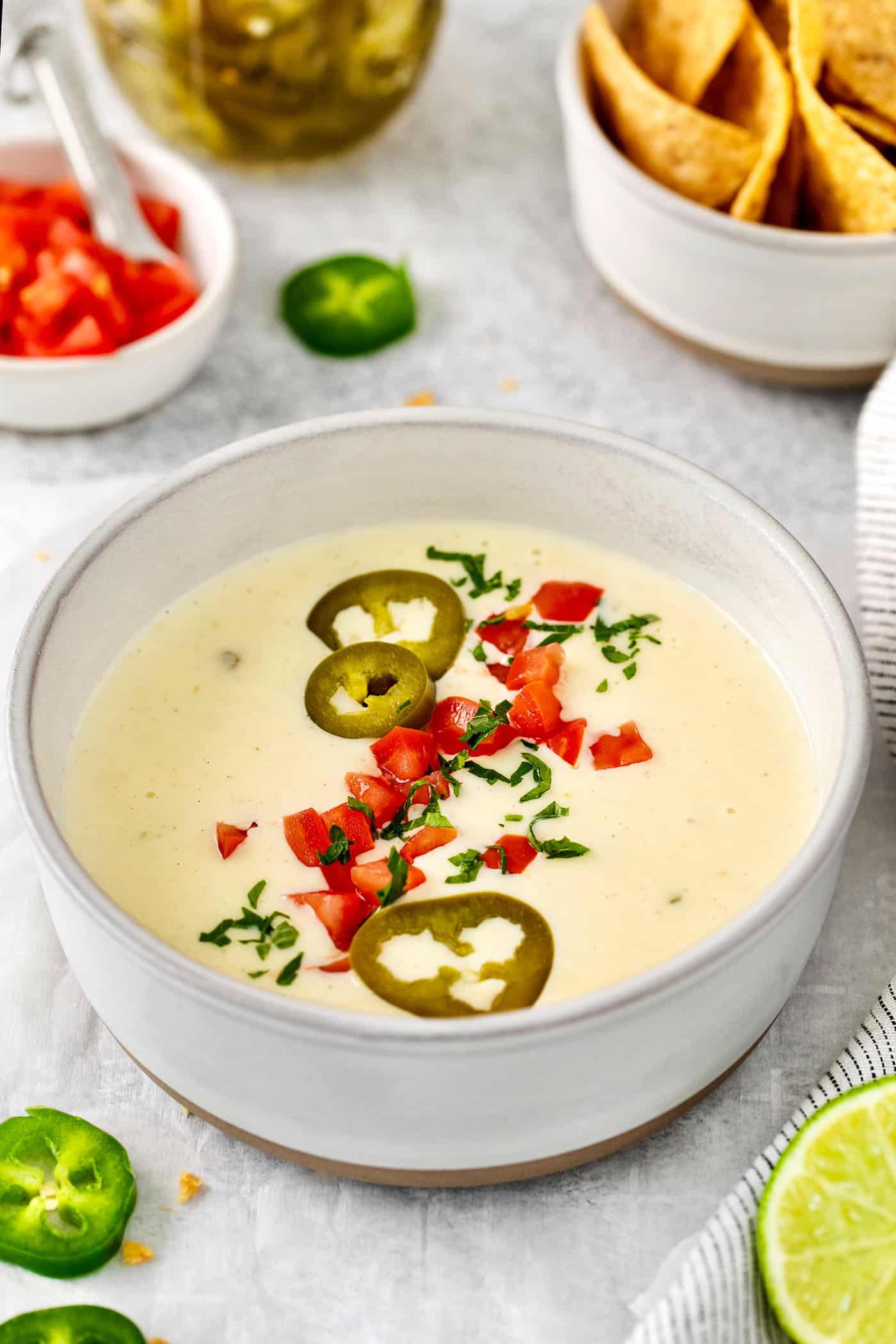 Overhead view of queso blanco dip