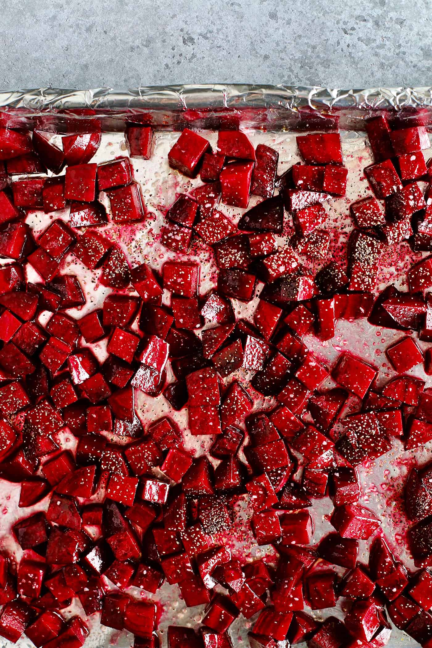 chopped beets on a pan