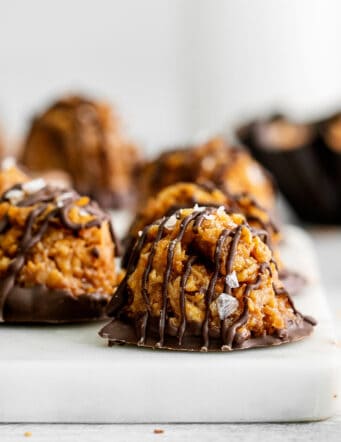Samoa macaroons on a cutting board