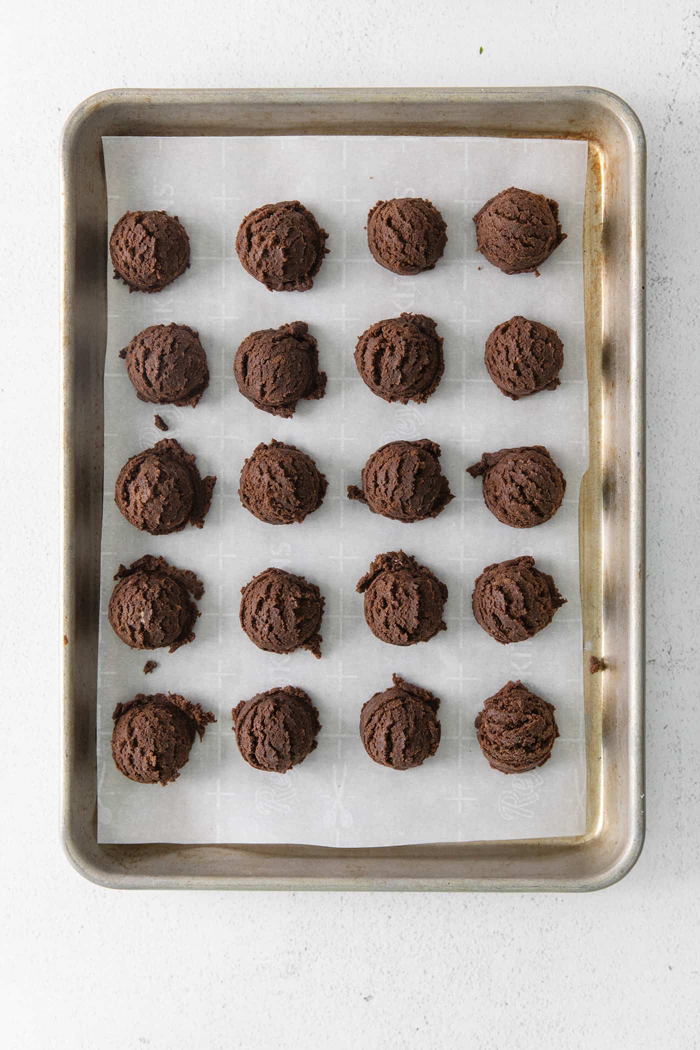 Made with your favorite Girl Scout cookies, these Thin Mint Truffles are the perfect combination of rich chocolate and mint flavor. Overhead view of mint chocolate truffles
