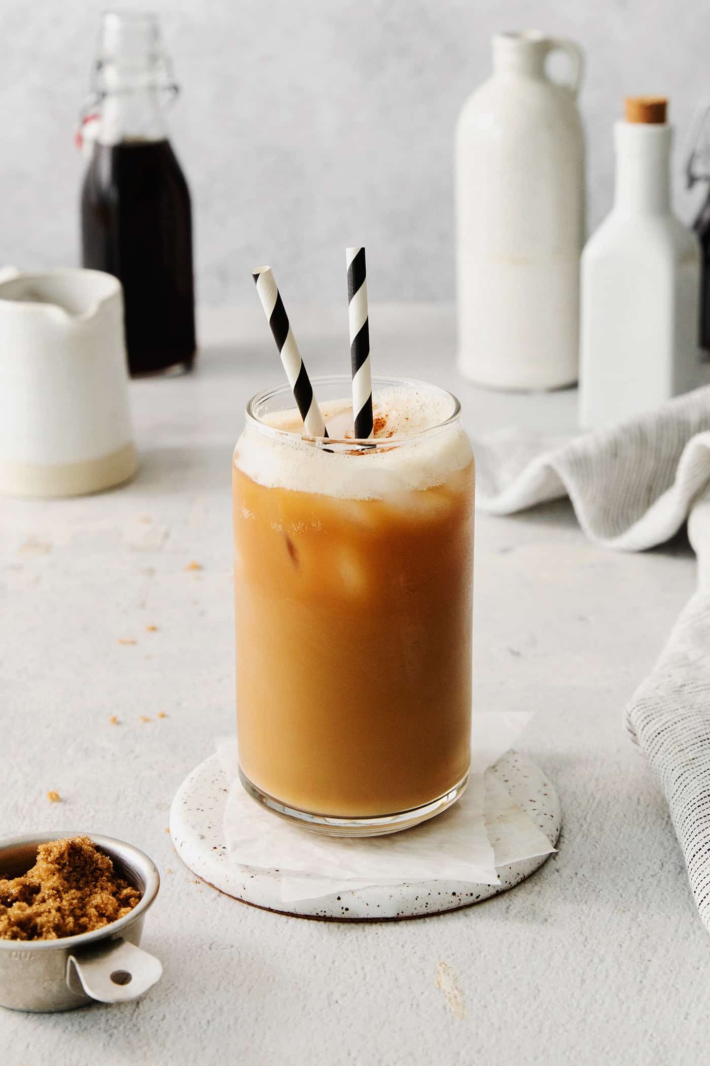 Made with just 4 ingredients, this Iced Brown Sugar Oatmilk Shaken Espresso tastes just like the Starbucks version! A copycat Starbucks brown sugar shaken espresso with two straws