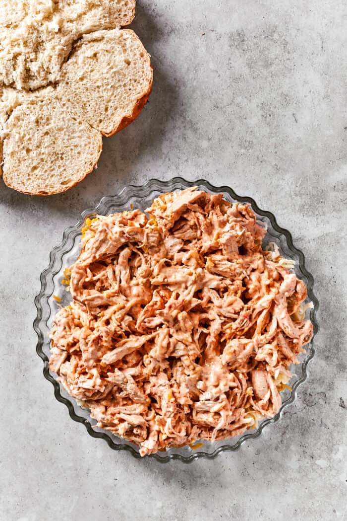 Buffalo Chicken Sliders | Perfect Hand-Held Appetizers Shredded chicken and rolls.