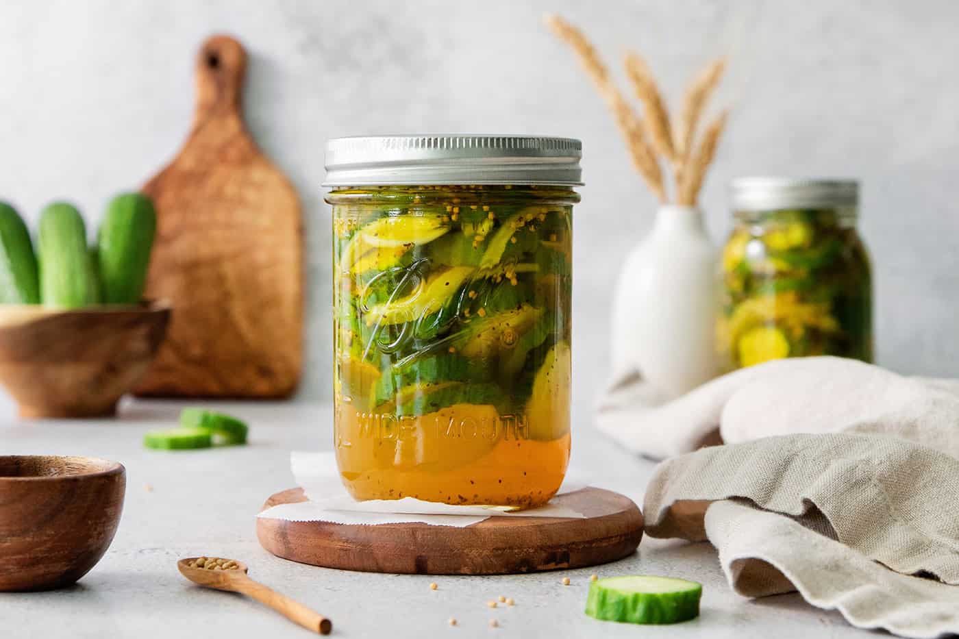 Bread and Butter Pickles are a quick and easy way to make your own pickles. This simple method is packed with flavor and crunch. A jar of bread and butter pickles.