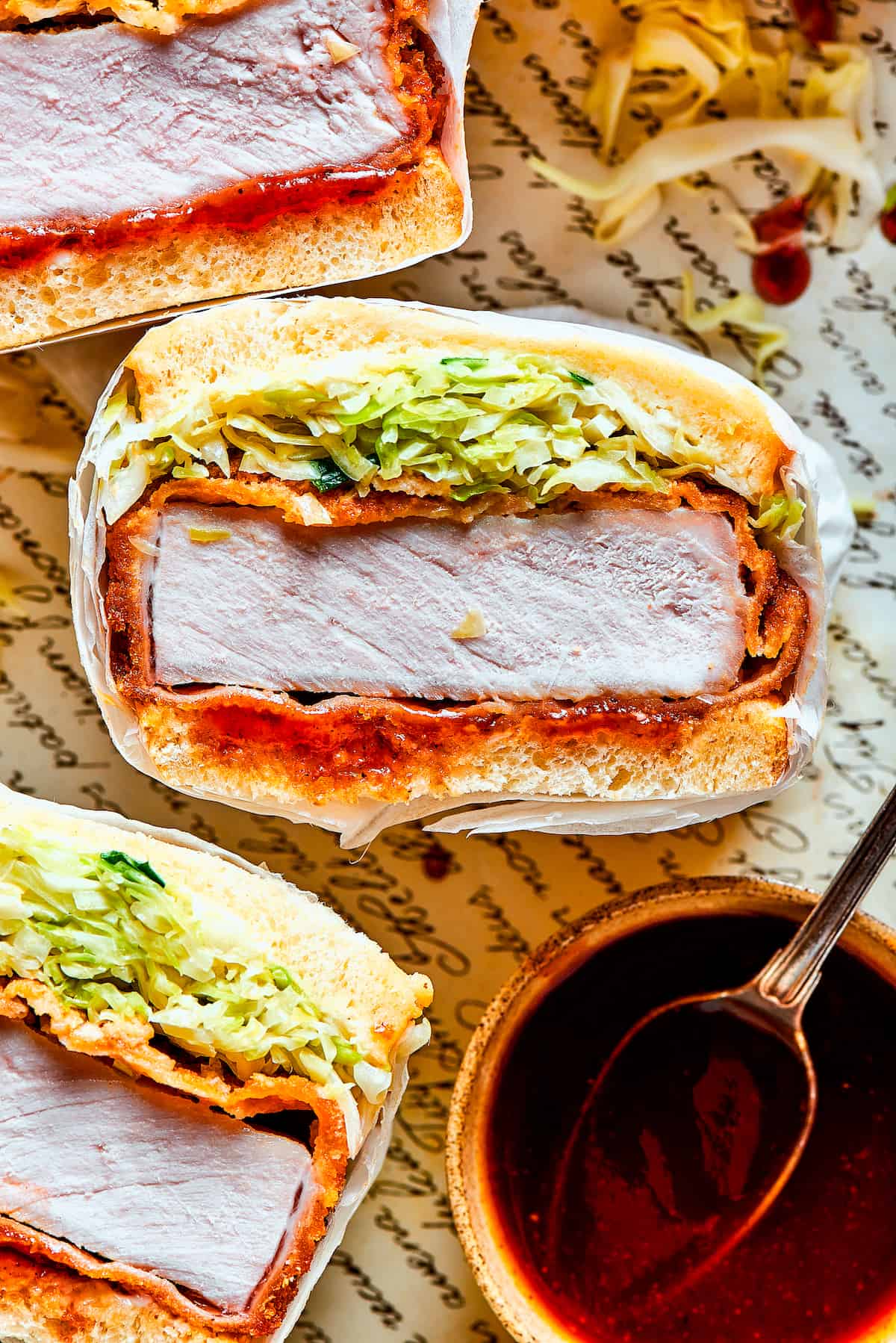 Close up of a katsu sando.