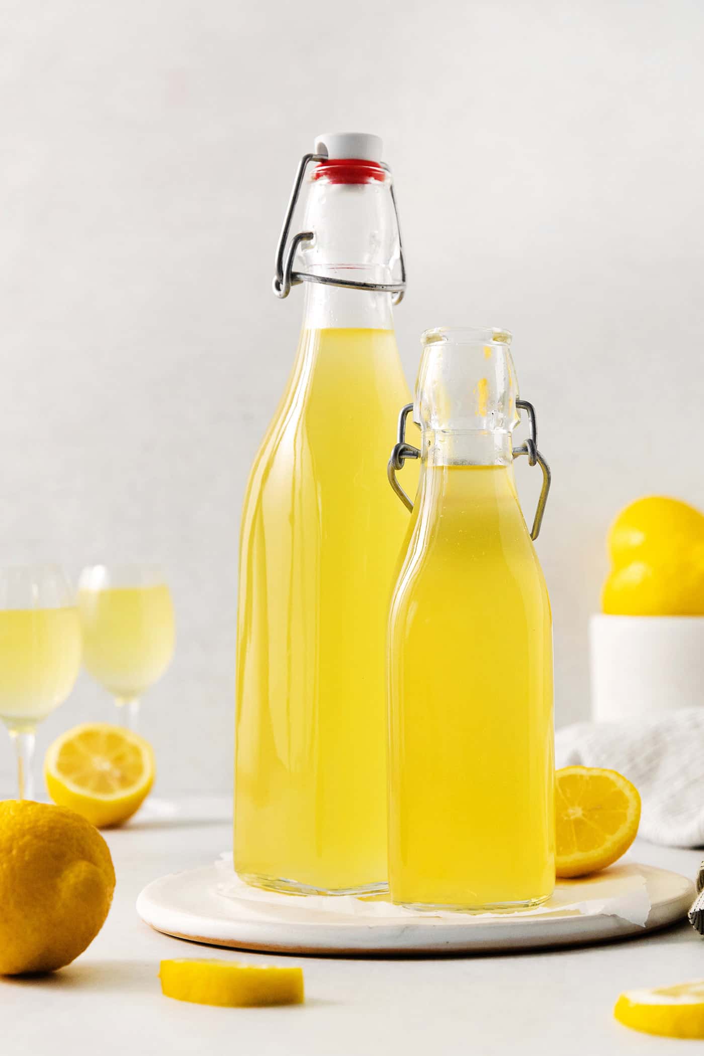 Bottles of homemade limoncello.