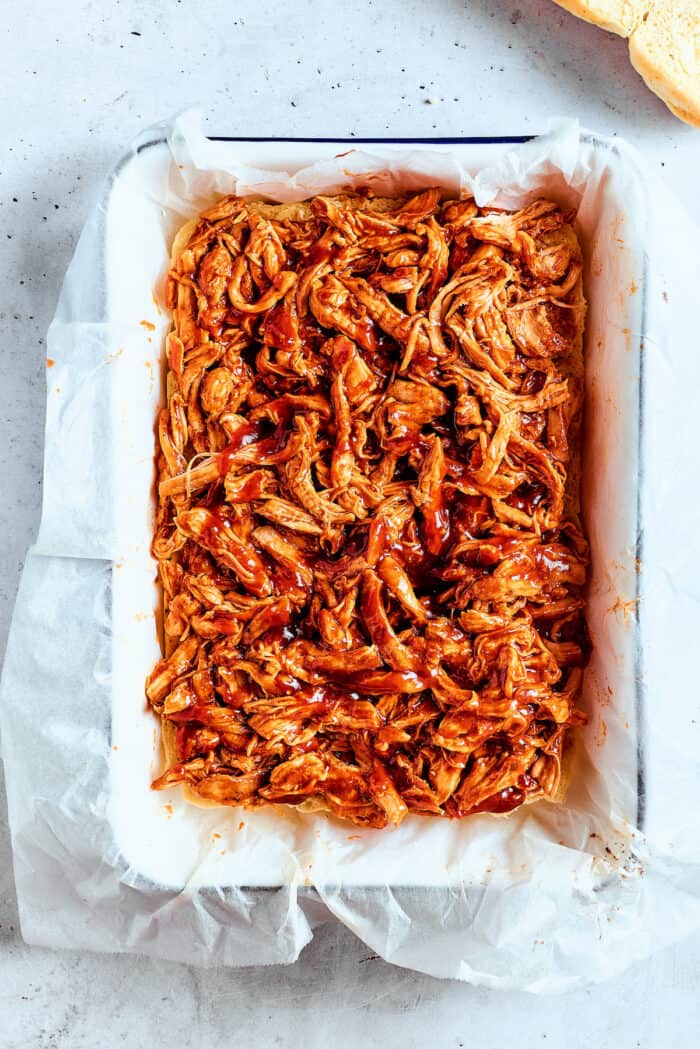 BBQ chicken in a pan.